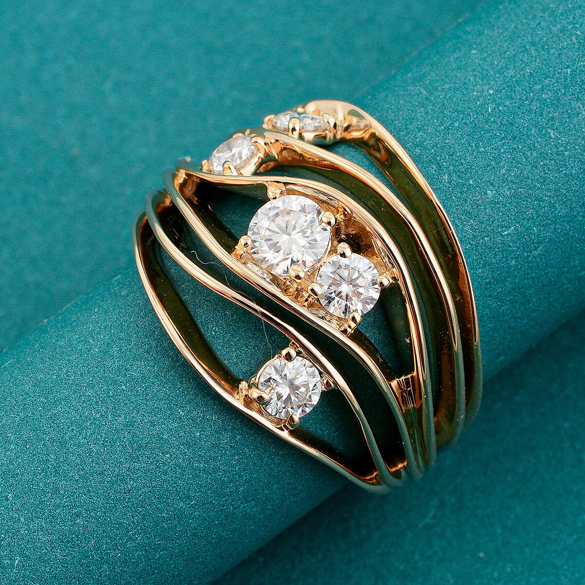 Clarte Starfall Collection Moissanite 0.85 ctw Ring in 14K Yellow Gold Over Sterling Silver (Size 6.0) image number 1