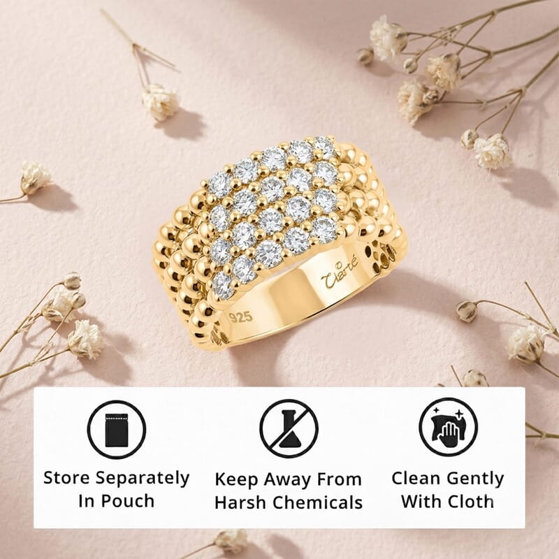 Clarte Perline Collection Moissanite 1.10 ctw Perline Ring in 14K Yellow Gold Over Sterling Silver (Size 8.0)