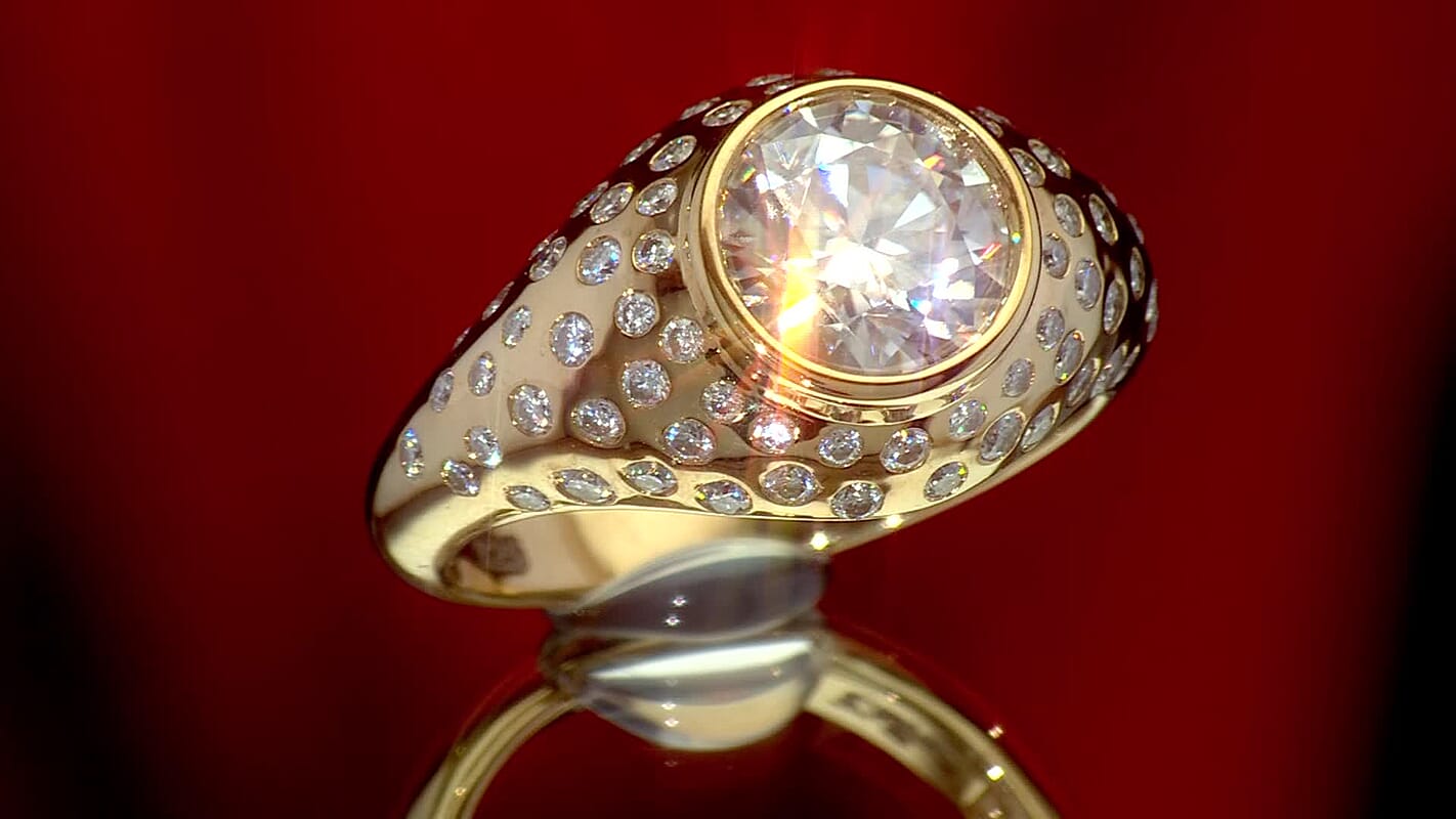Clarte Fireball Collection Moissanite (Rnd 8mm) Ring in 14K YG Over Sterling Silver (Size 6.0) 2.50 ctw