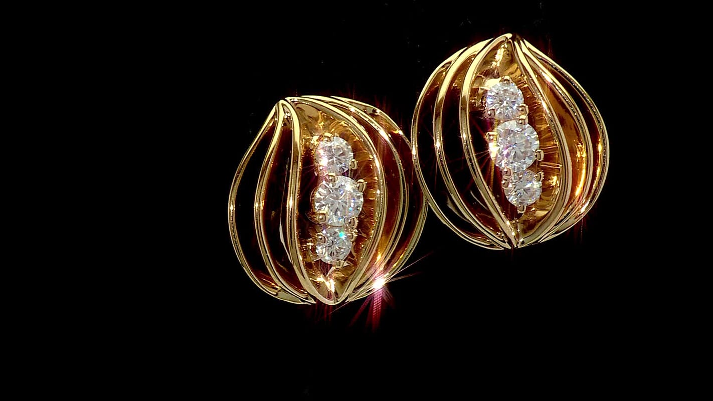 Clarte Starfall Collection Moissanite (Rnd 4mm) Studs Earrings in 14K YG Over Sterling Silver 0.90 ctw