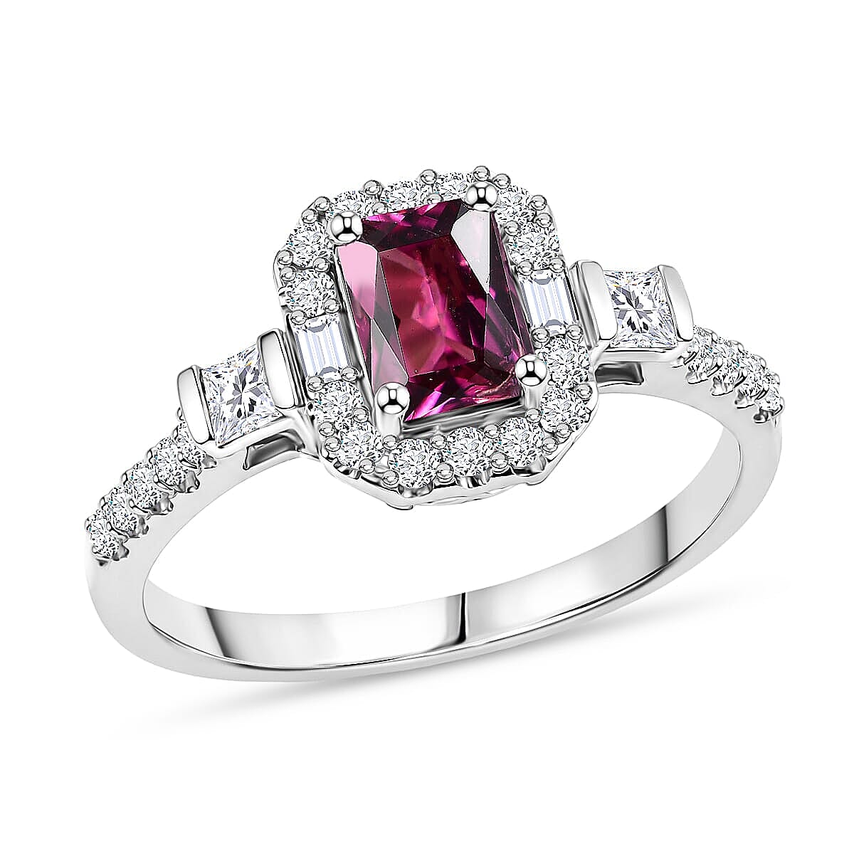 D'Joy Premium Usambara Color Change Garnet and Moissanite 1.75 ctw Ring in Rhodium Over Sterling Silver (Size 5.0)
