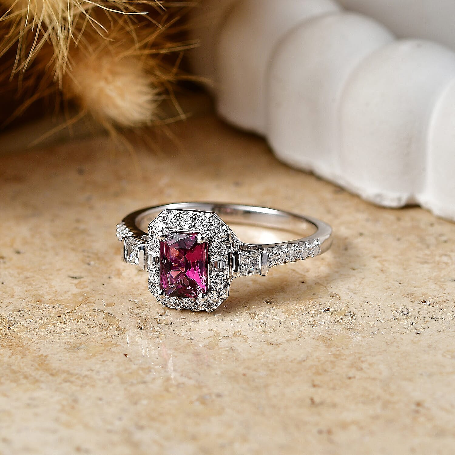 D'Joy Premium Usambara Color Change Garnet and Moissanite 1.75 ctw Ring in Rhodium Over Sterling Silver (Size 5.0)