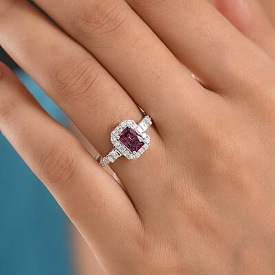 D'Joy Premium Usambara Color Change Garnet and Moissanite 1.75 ctw Ring in Rhodium Over Sterling Silver (Size 5.0)