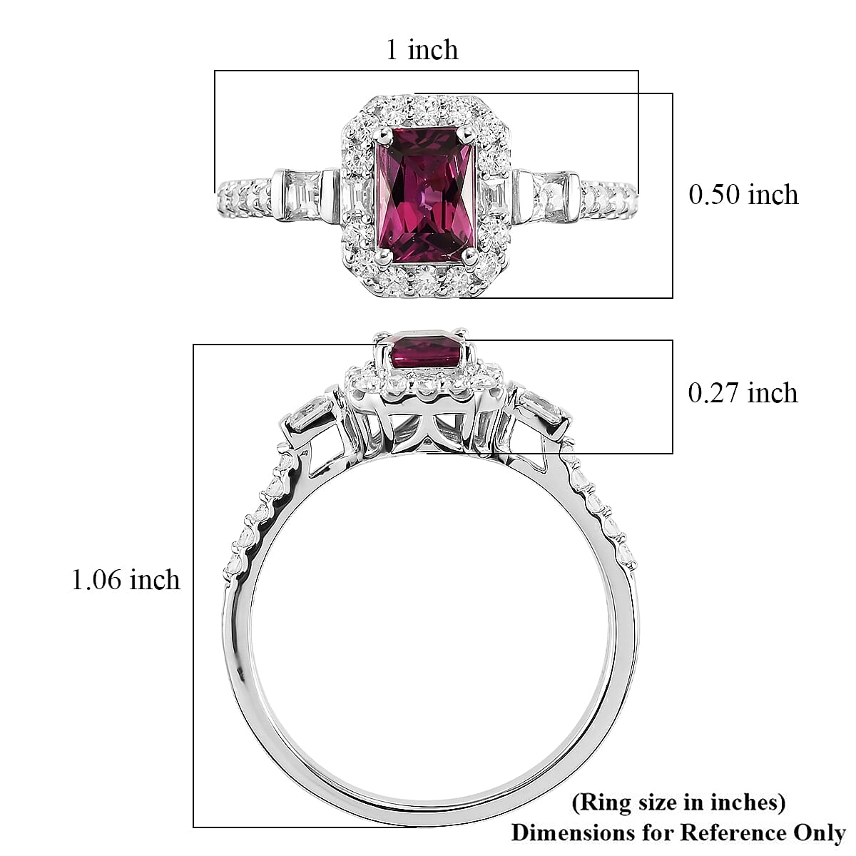 D'Joy Premium Usambara Color Change Garnet, Moissanite Ring in Rhodium Over Sterling Silver (Size 8.0) 1.75 ctw