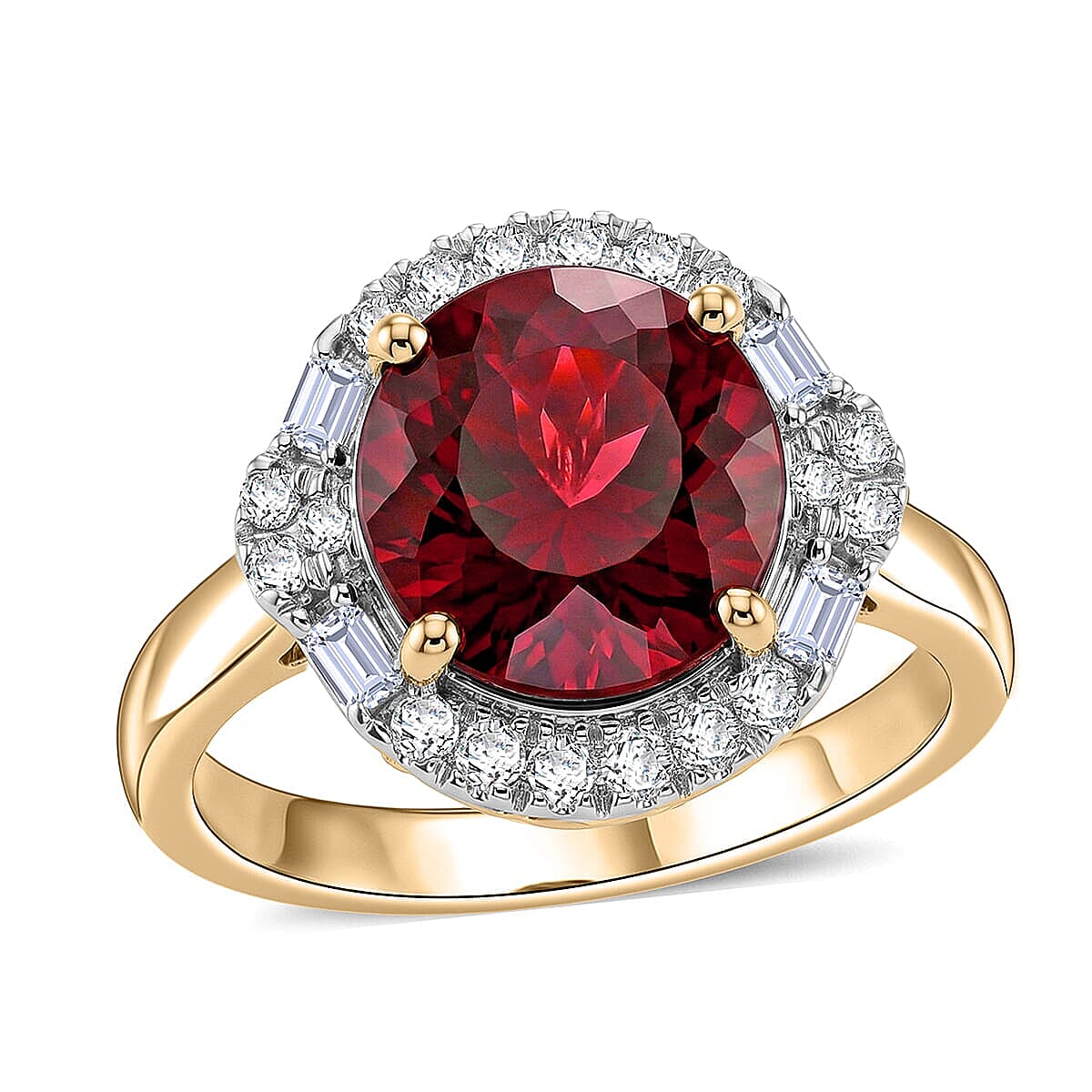 AAA Usambara Color Change Garnet and Luxuriant Lab Grown Diamond G-H SI 3.79 ctw Ring in 10K Yellow Gold (Size 5.0)