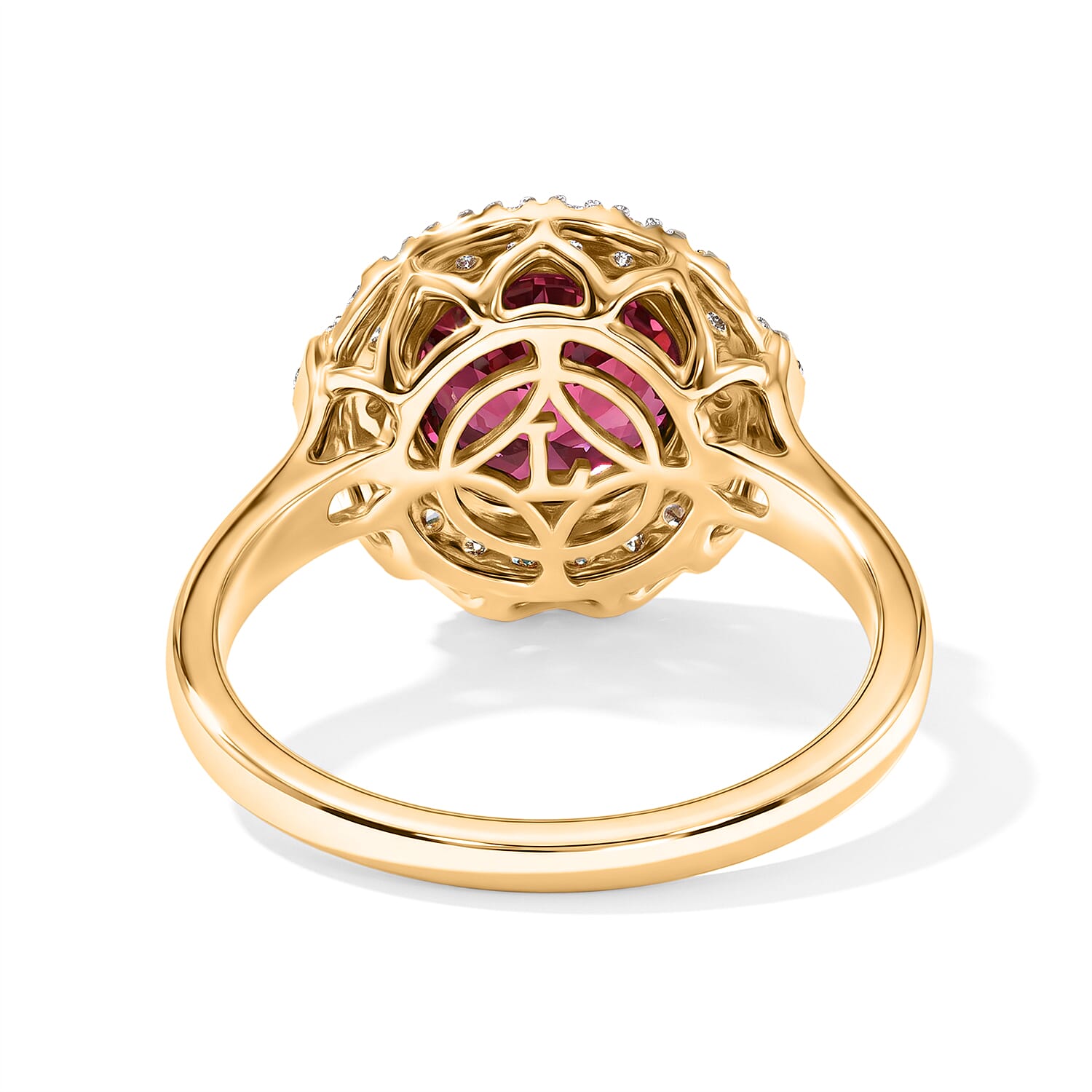AAA Usambara Color Change Garnet and Luxuriant Lab Grown Diamond G-H SI 3.79 ctw Ring in 10K Yellow Gold (Size 5.0)