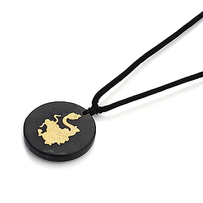 4th July Doorbuster Deal 24K Yellow Gold Dragon Shungite Cotton Cord Necklace (28 Inches) 23.00 ctw