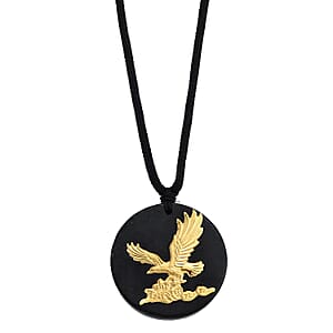 24K Yellow Gold Eagle Shungite Cotton Cord Necklace (28 Inches) 23.00 ctw