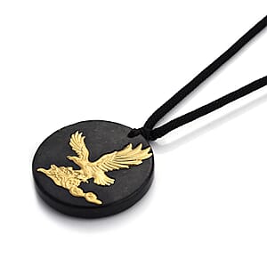 24K Yellow Gold Eagle Shungite Cotton Cord Necklace (28 Inches) 23.00 ctw
