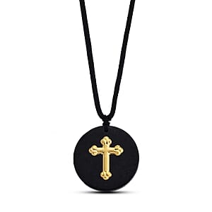 24K Yellow Gold Cross Shungite Cotton Cord Necklace (28 Inches) 23.00 ctw