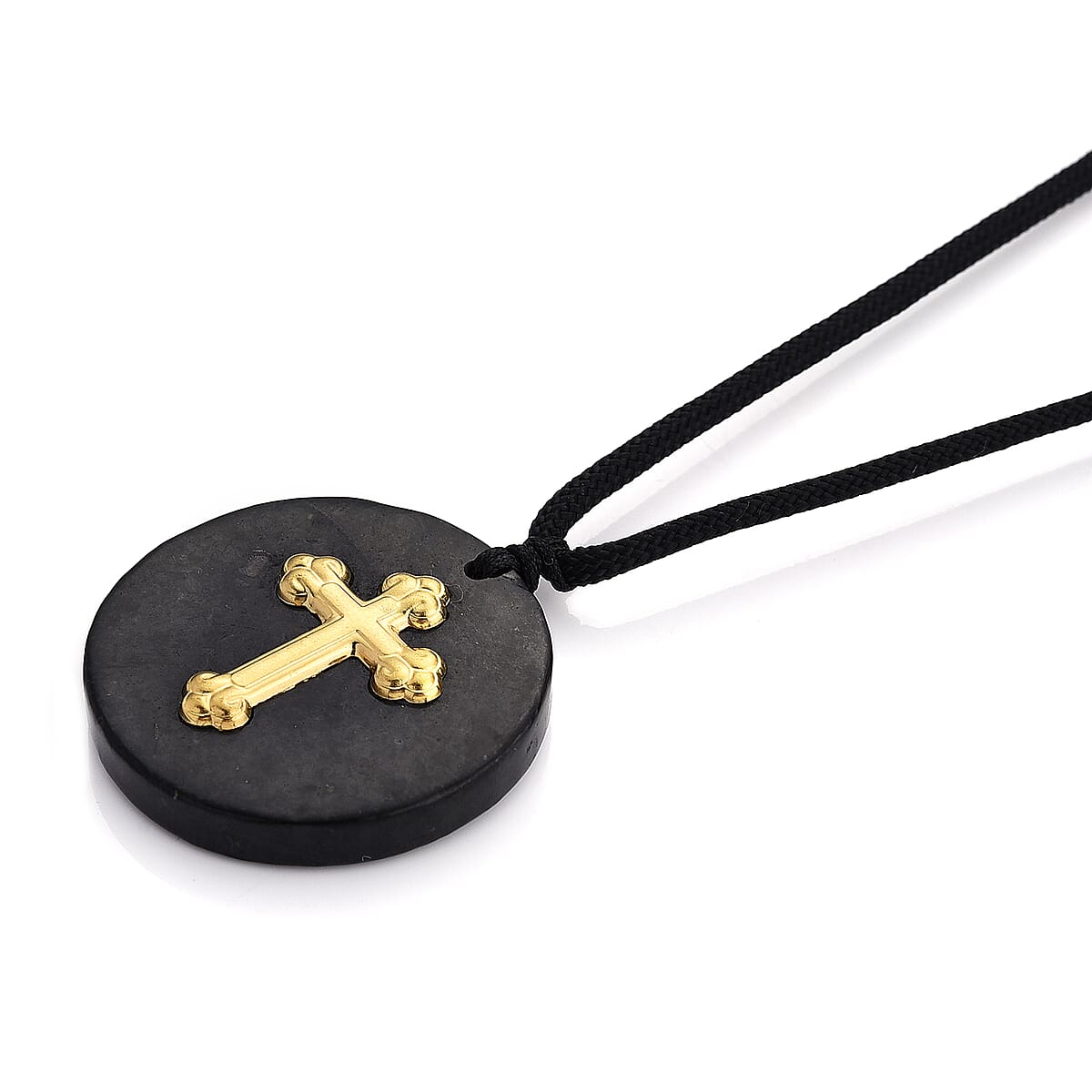 24K Yellow Gold Cross Shungite Cotton Cord Necklace (28 Inches) 23.00 ctw image number 2
