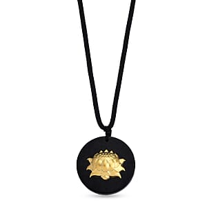 24K Yellow Gold Lotus Shungite Cotton Cord Necklace (28 Inches) 23.00 ctw