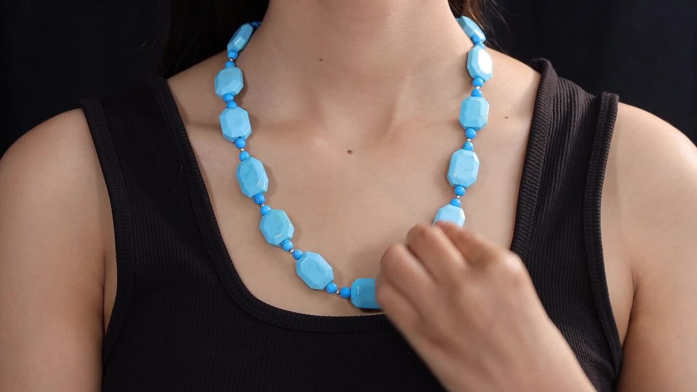 EverTrue Magnesite Beaded Necklace (22-24 Inches) in Stainless Steel 505.00 ctw