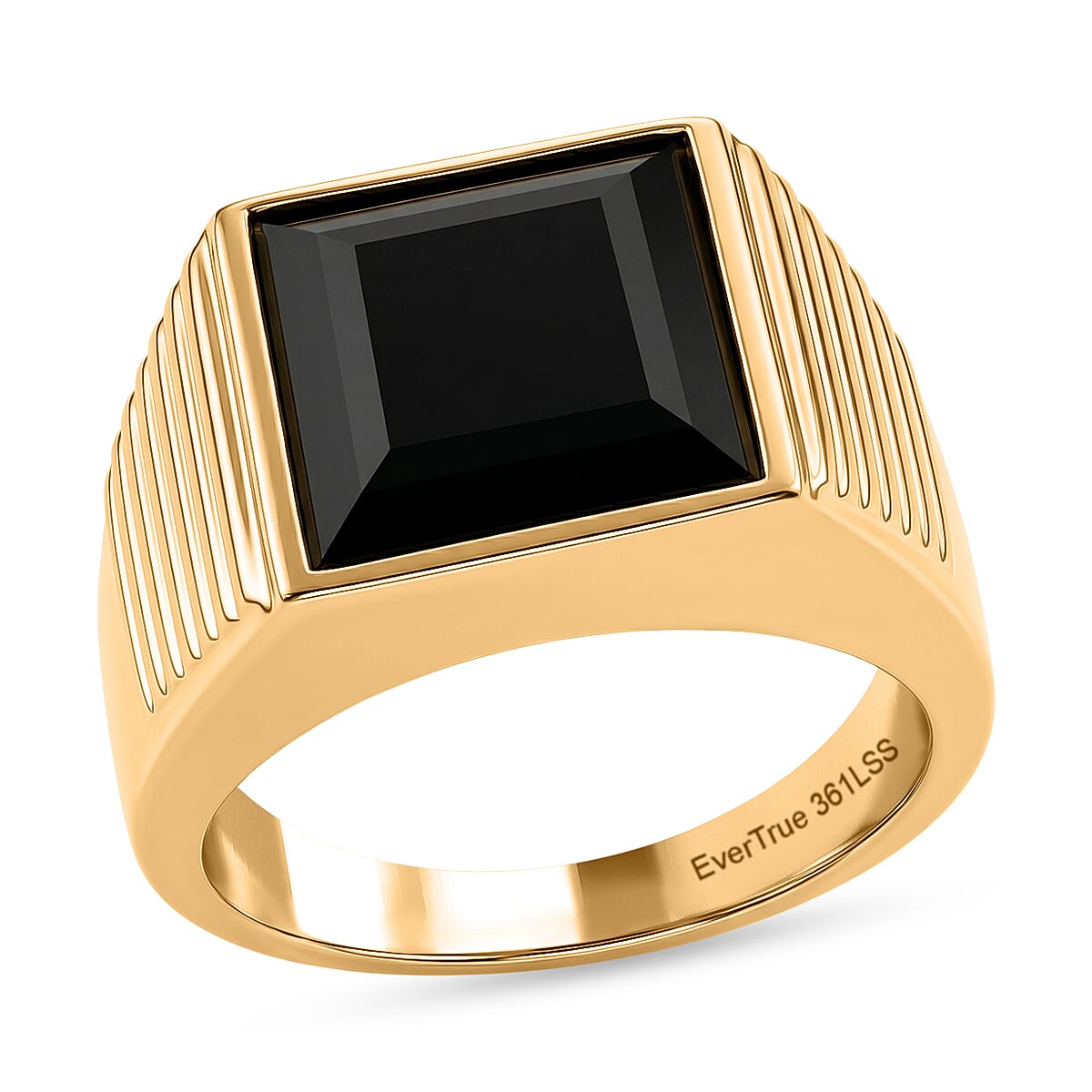 EverTrue Thai Black Spinel Men's Ring in ION Plated YG Stainless Steel (Size 12.0) 9.90 ctw