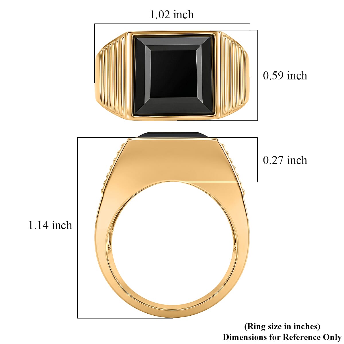 EverTrue Thai Black Spinel Men's Ring in ION Plated YG Stainless Steel (Size 12.0) 9.90 ctw