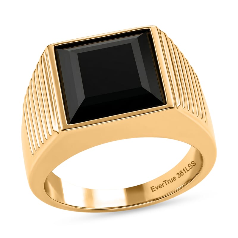 EverTrue Thai Black Spinel 9.90 ctw Men's Ring in ION Plated YG Stainless Steel (Size 14.0)