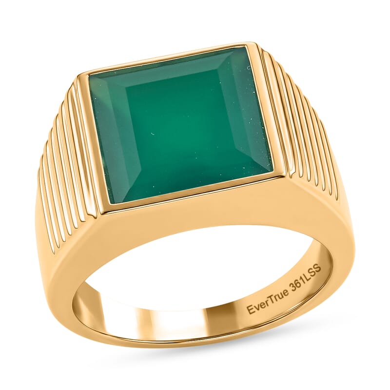 EverTrue Verde Onyx 6.50 ctw Men's Ring in ION Plated YG Stainless Steel (Size 10.0)