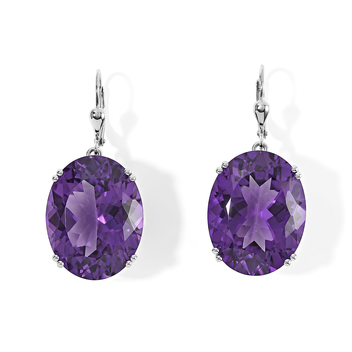 Doorbuster D'Joy African Amethyst 52.10 ctw Solitaire Lever Back Earrings in Rhodium Over Sterling Silver