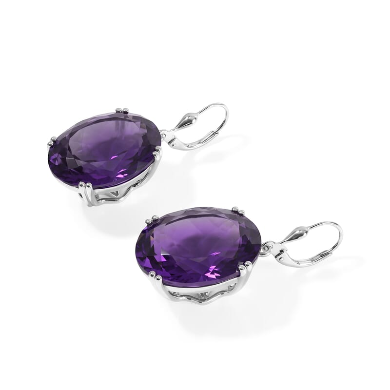 Doorbuster D'Joy African Amethyst 52.10 ctw Solitaire Lever Back Earrings in Rhodium Over Sterling Silver