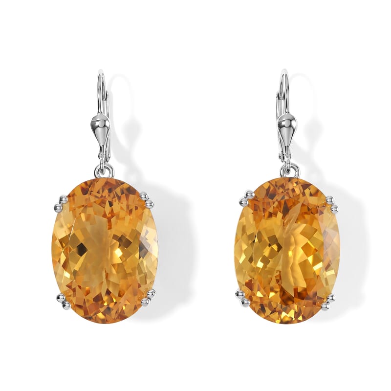 Doorbuster D'Joy Brazilian Citrine 44.40 ctw Solitaire Lever Back Earrings in Rhodium Over Sterling Silver