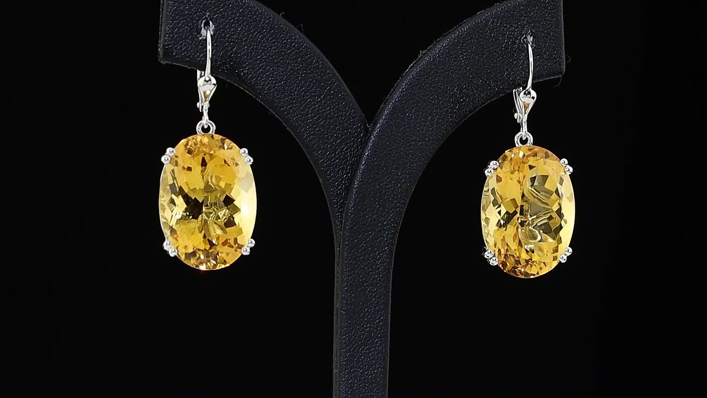 Doorbuster D''Joy Brazilian Citrine 44.40 ctw Solitaire Lever Back Earrings in Rhodium Over Sterling Silver