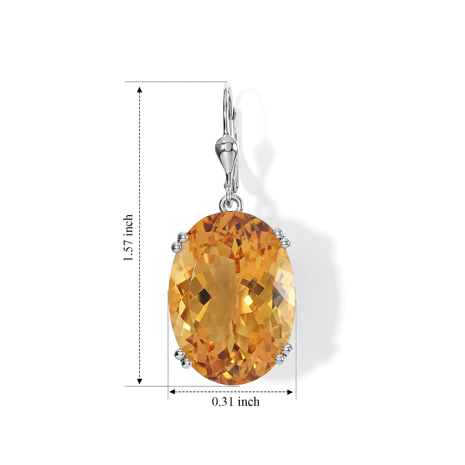 Doorbuster D'Joy Brazilian Citrine 44.40 ctw Solitaire Lever Back Earrings in Rhodium Over Sterling Silver