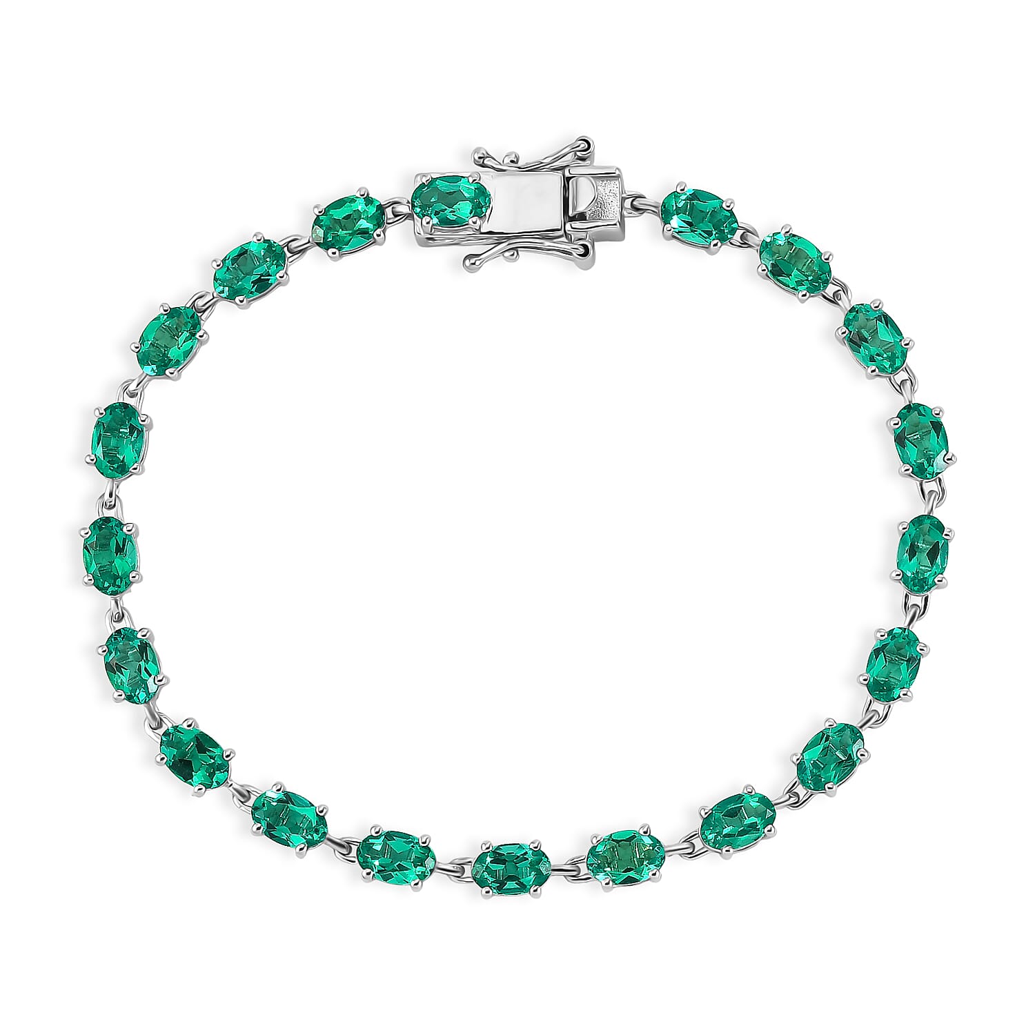 Luxuriant Premium Lab Grown Colombian Emerald 8.35 ctw Verdant Glow Bracelet in Rhodium Over Sterling Silver (7.25 In)