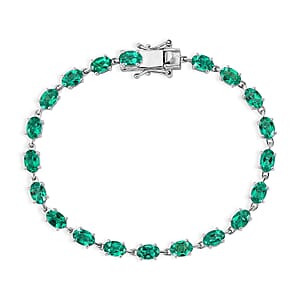 Luxuriant Premium Lab Grown Colombian Emerald 8.35 ctw Verdant Glow Bracelet in Rhodium Over Sterling Silver (7.25 In)