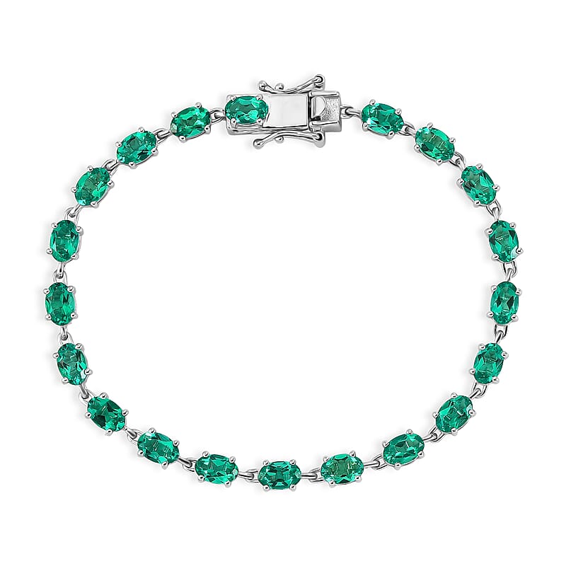 Luxuriant Premium Lab Grown Colombian Emerald 8.35 ctw Verdant Glow Bracelet in Rhodium Over Sterling Silver (7.25 In)