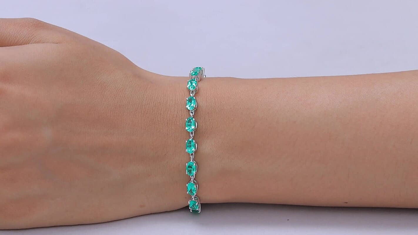 Luxuriant Premium Lab Grown Columbian Emerald Bracelet in Rhodium Over Sterling Silver (7.25 In) 8.35 ctw