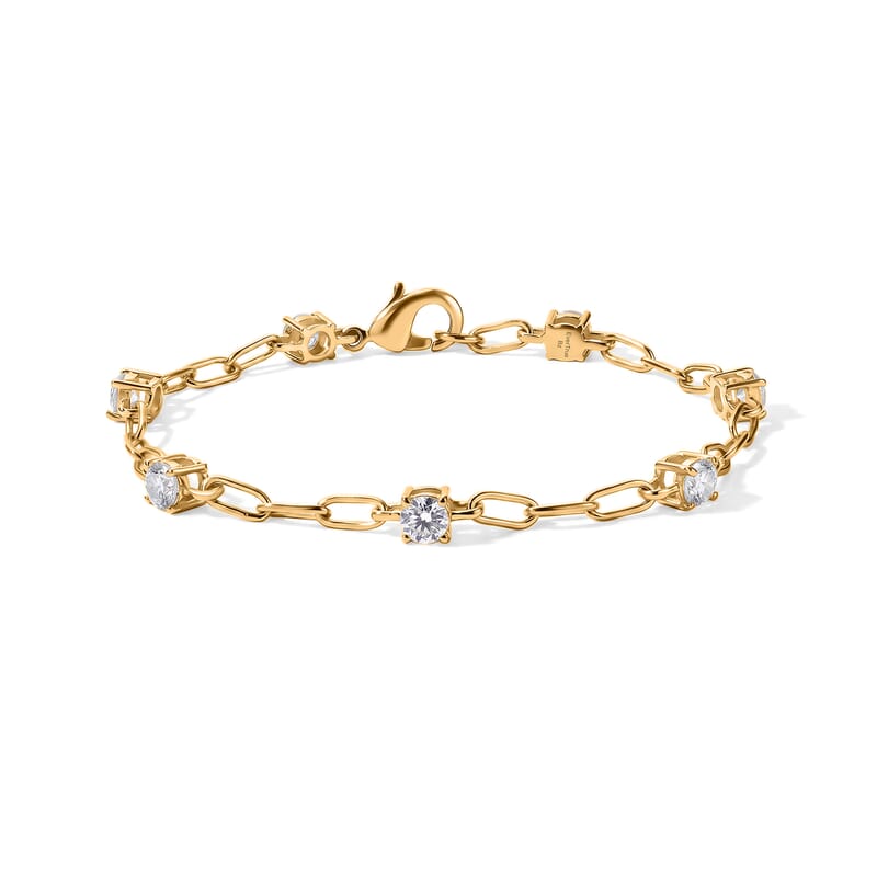 EverTrue Moissanite 1.75 ctw Paper Clip Chain Station Bracelet in 18K YG Plated Bronze (6.50 In)