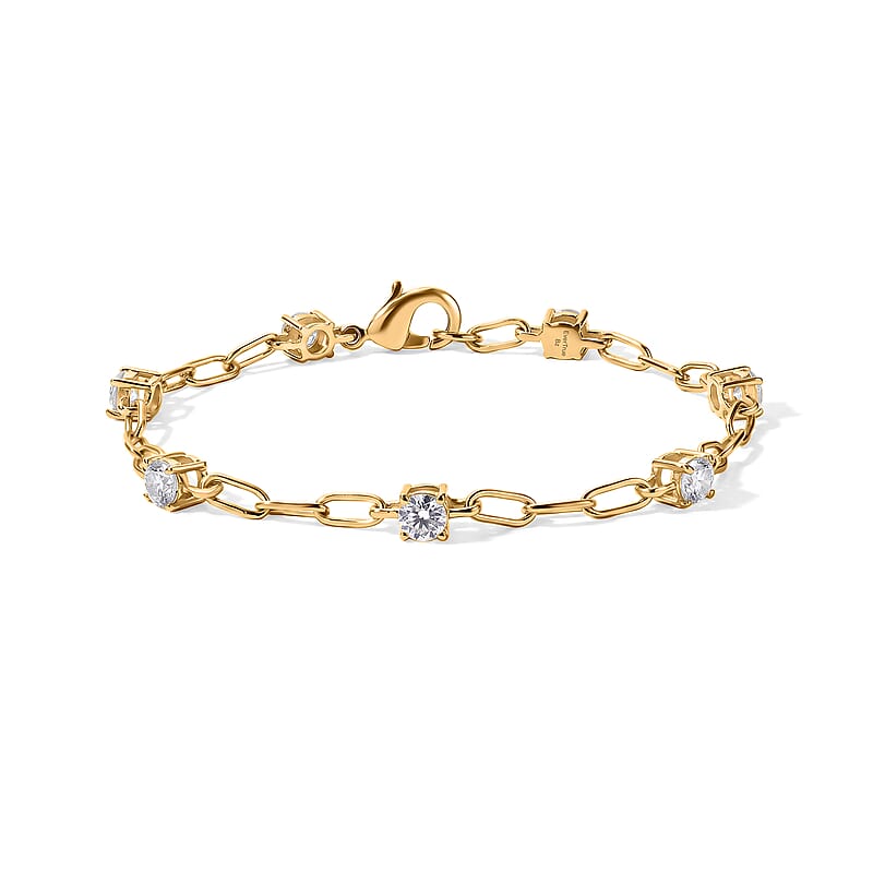 EverTrue Moissanite 1.75 ctw Paper Clip Chain Station Bracelet in 18K YG Plated Bronze (6.50 In)