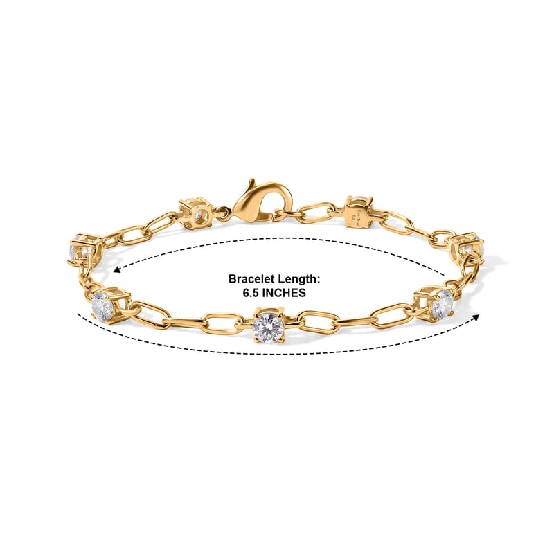 EverTrue Moissanite 1.75 ctw Paper Clip Chain Station Bracelet in 18K YG Plated Bronze (6.50 In)
