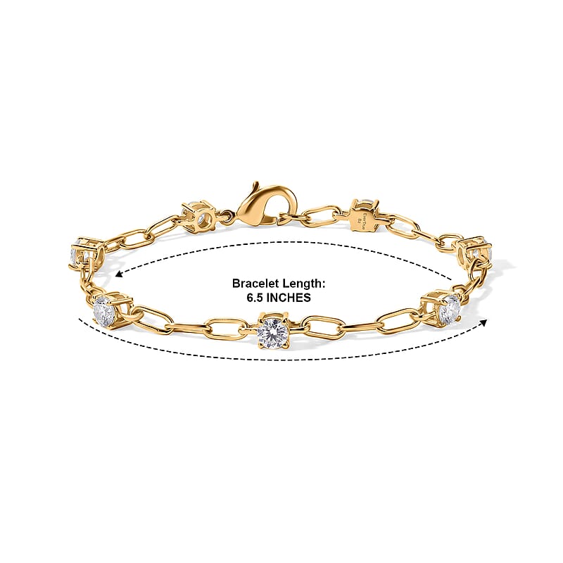 EverTrue Moissanite 1.75 ctw Paper Clip Chain Station Bracelet in 18K YG Plated Bronze (6.50 In)