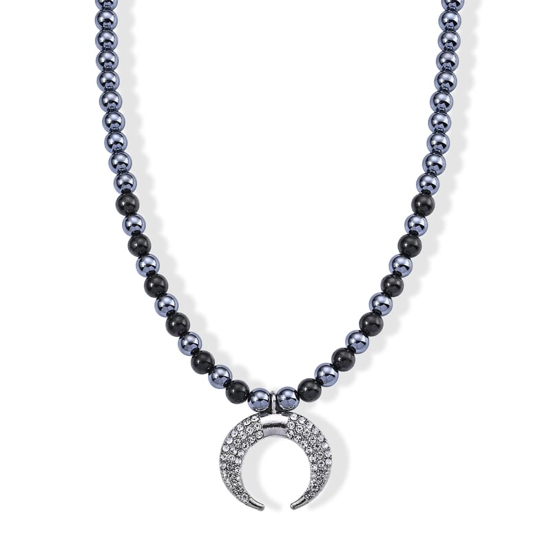 Terahertz and Shungite 210.00 ctw, Austrian Crystal Beaded Moon Necklace (18-20 Inches) in Silvertone and Stainless Steel