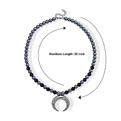 Terahertz and Shungite 210.00 ctw, Austrian Crystal Beaded Moon Necklace (18-20 Inches) in Silvertone and Stainless Steel
