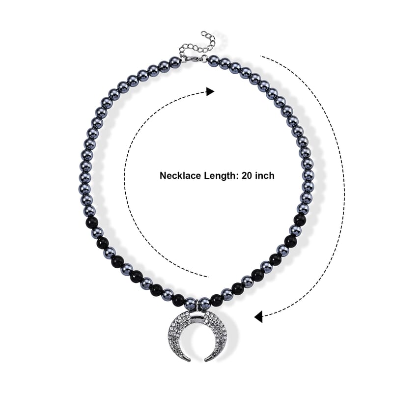 Terahertz and Shungite 210.00 ctw, Austrian Crystal Beaded Moon Necklace (18-20 Inches) in Silvertone and Stainless Steel