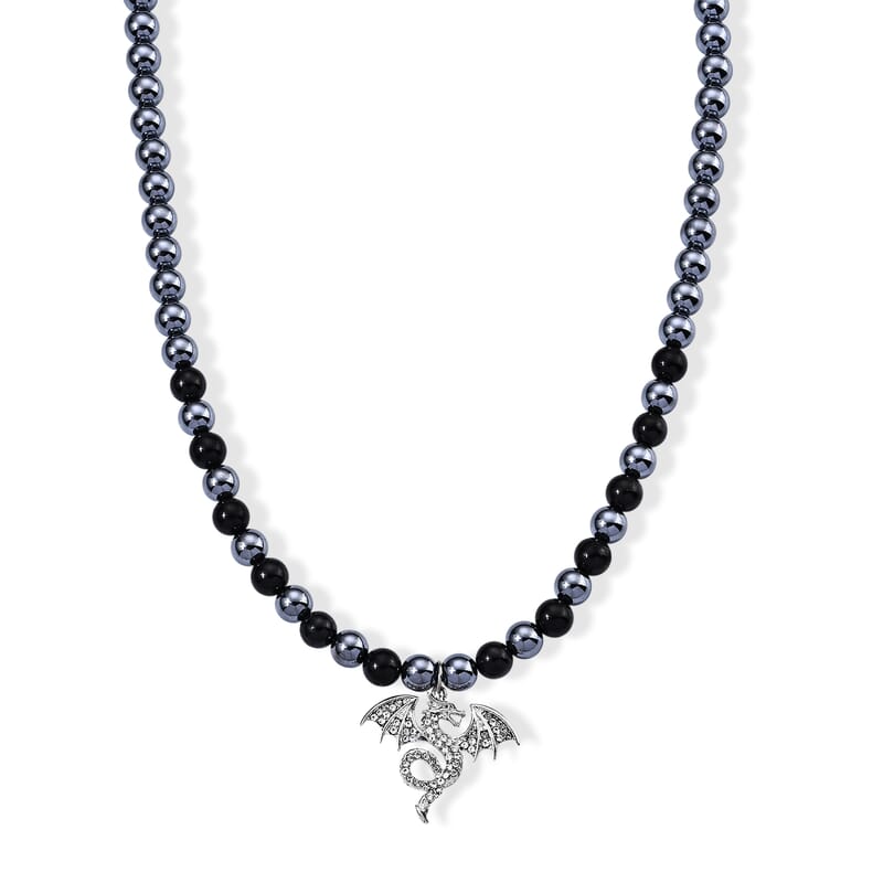 Terahertz and Shungite 210.00 ctw, Austrian Crystal Beaded Dragon Necklace (18-20 Inches) in Silvertone and Stainless Steel