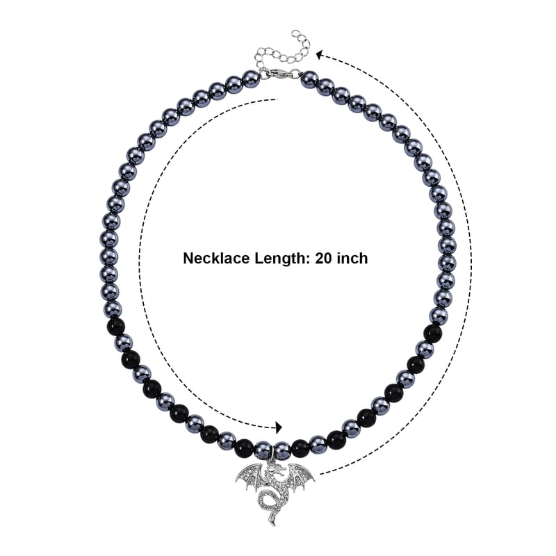 Terahertz and Shungite 210.00 ctw, Austrian Crystal Beaded Dragon Necklace (18-20 Inches) in Silvertone and Stainless Steel