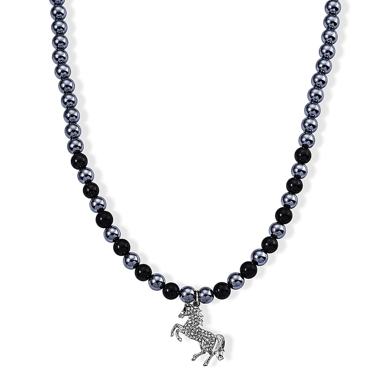 Terahertz and Shungite 210.00 ctw, Austrian Crystal Beaded Horse Necklace (18-20 Inches) in Silvertone and Stainless Steel