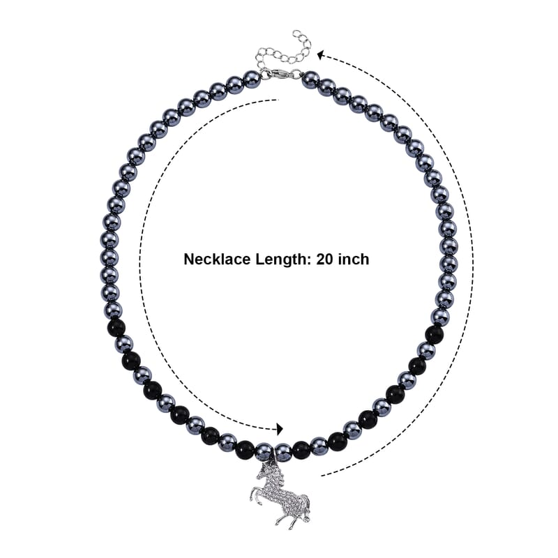Terahertz and Shungite 210.00 ctw, Austrian Crystal Beaded Horse Necklace (18-20 Inches) in Silvertone and Stainless Steel