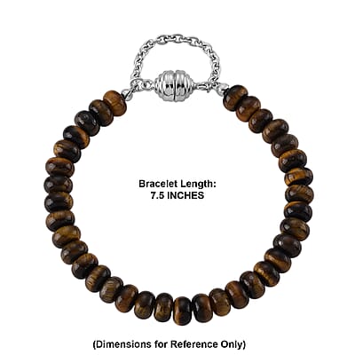 Yellow Tiger's Eye 80.00 ctw Beaded Bracelet in Stainless Steel (7.50-9.00In)