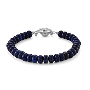 Lapis Lazuli 80.00 ctw Beaded Bracelet in Stainless Steel (7.50-9.00In)