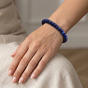 Lapis Lazuli 80.00 ctw Beaded Bracelet in Stainless Steel (7.50-9.00In)