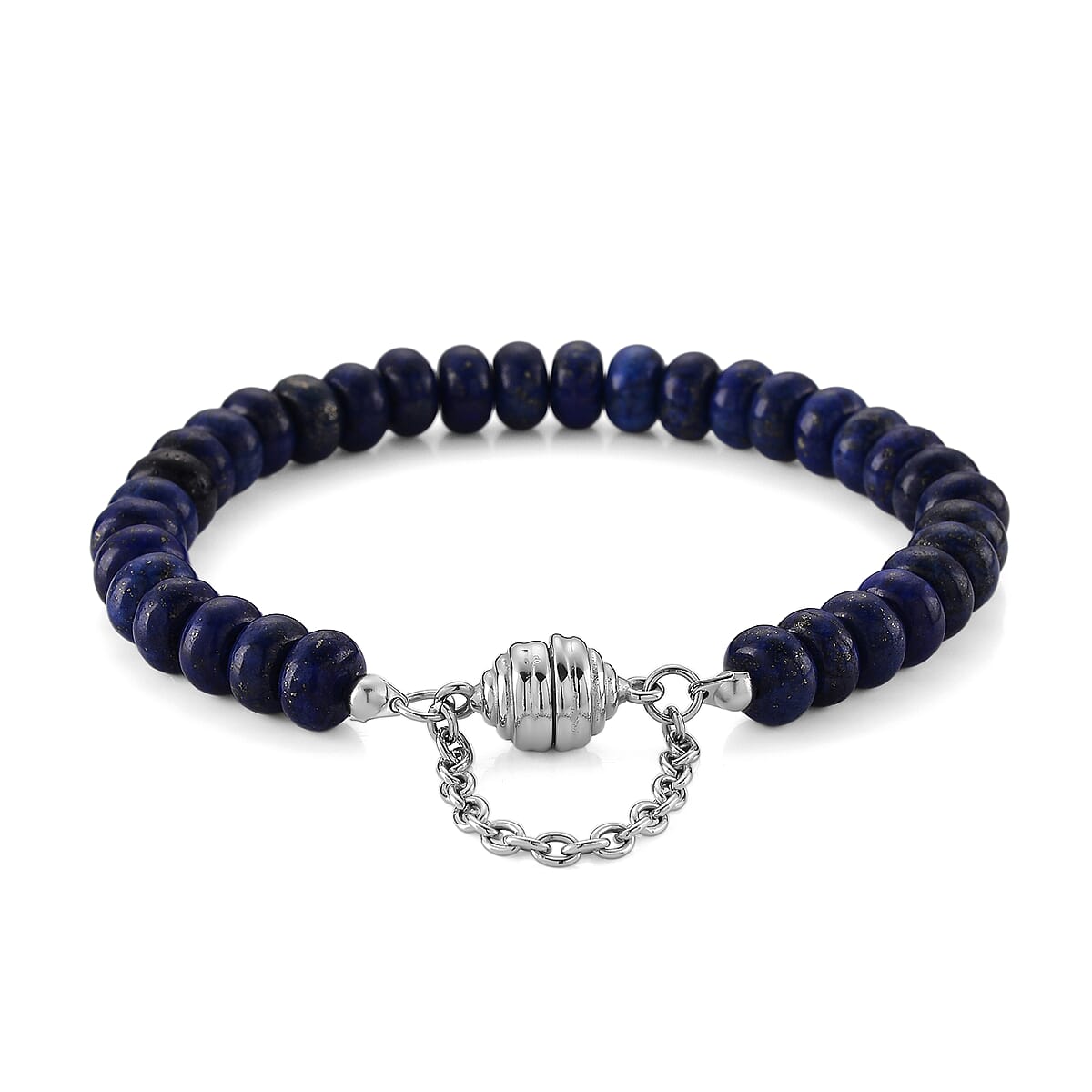 Lapis Lazuli 80.00 ctw Beaded Bracelet in Stainless Steel (7.50-9.00In) image number 2