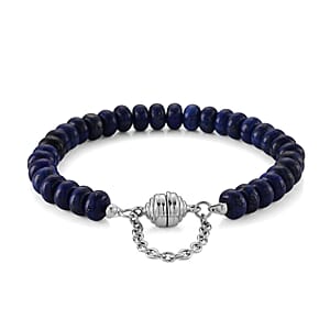 Lapis Lazuli 80.00 ctw Beaded Bracelet in Stainless Steel (7.50-9.00In)