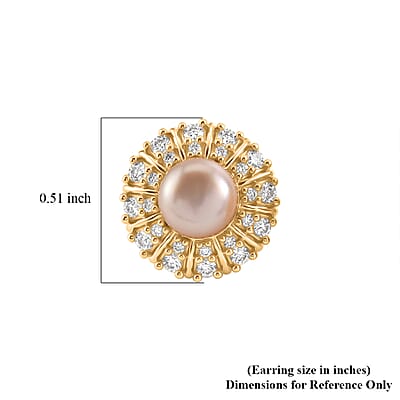 EverTrue Pink Fresh Water Pearl and White Zircon 0.75 ctw Crown of Light Earrings in 18K YG Plated