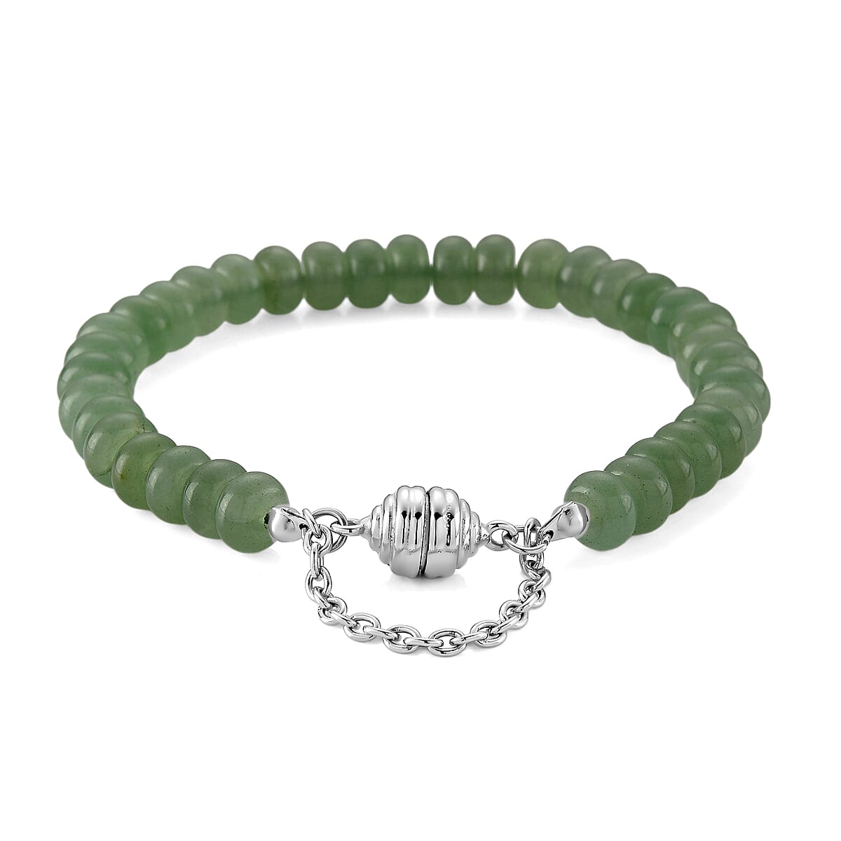 Green Aventurine 80.00 ctw Beaded Bracelet in Stainless Steel (7.50-9.00In) image number 2