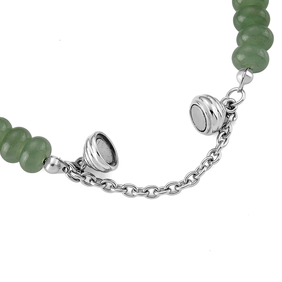 Green Aventurine 80.00 ctw Beaded Bracelet in Stainless Steel (7.50-9.00In) image number 4