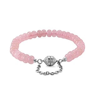 Galilea Rose Quartz 80.00 ctw Beaded Bracelet in Stainless Steel (7.50-9.00In)